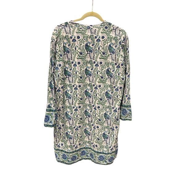 LIZA BYRD The Brie Cotton Block Print Dress Green Blue Floral Bird Print XL - Picture 7 of 13